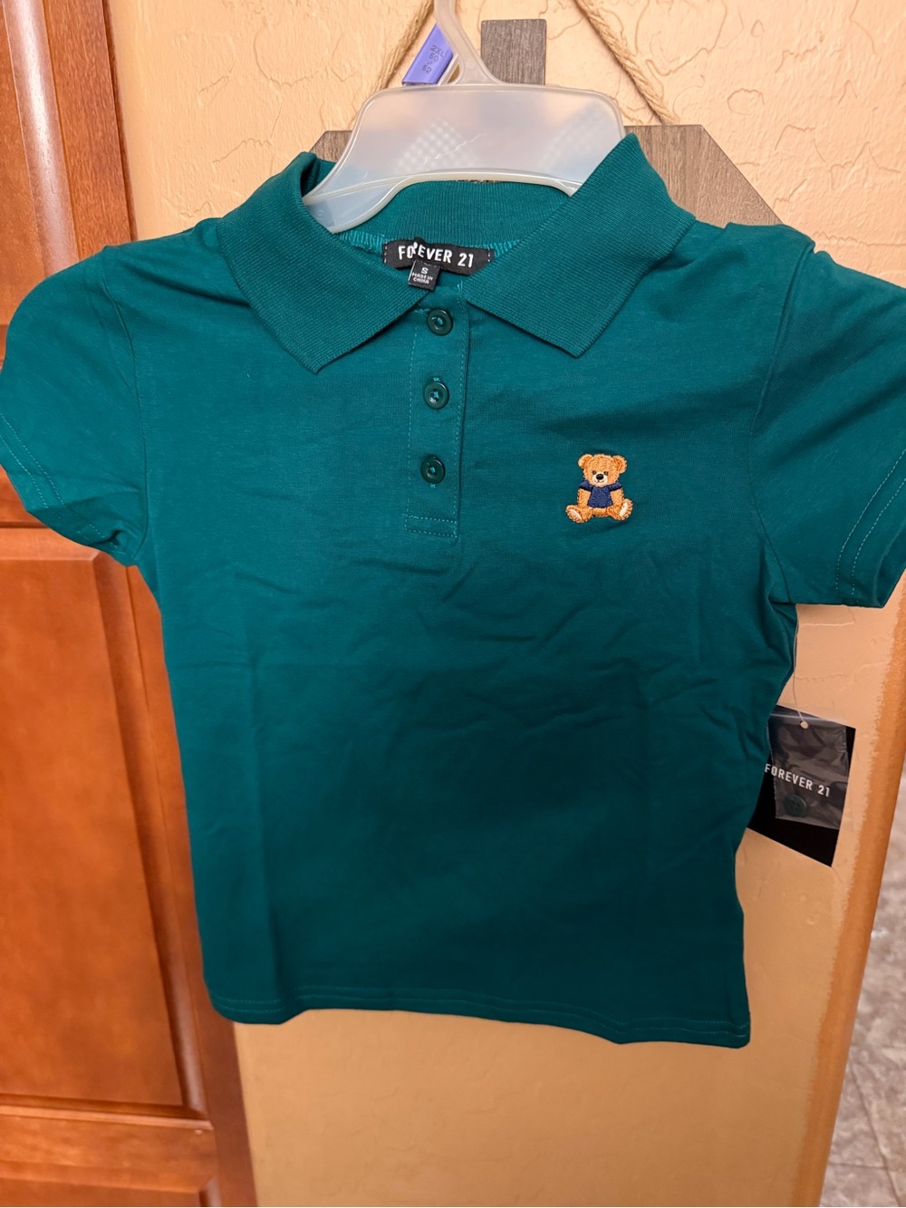 Forever 21 Girls Teal Polo with Embroidered Teddy